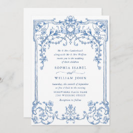Victoriaans  Grace Floral Dusty Blue Wedding Kaart