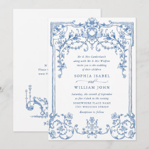 Victoriaans Grace Floral Dusty Blue Wedding Kaart