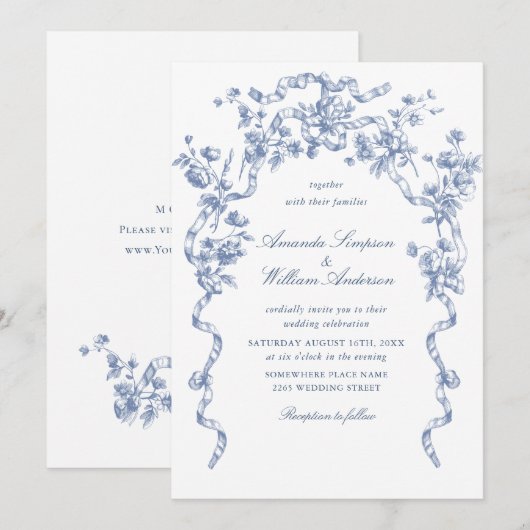 Victoriaans  Grace Floral Dusty Blue Wedding Kaart (Voorkant / Achterkant)
