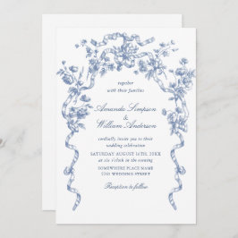 Victoriaans  Grace Floral Dusty Blue Wedding Kaart