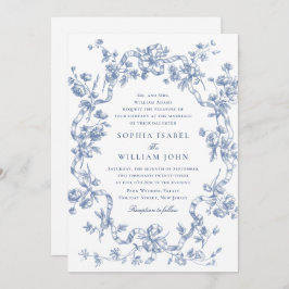 Victoriaans  Grace Floral Dusty Blue Wedding Kaart