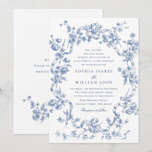 Victoriaans  Grace Floral Dusty Blue Wedding Kaart