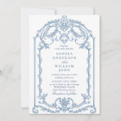 Victoriaans  Grace Floral Dusty Blue Wedding Kaart (Voorkant)