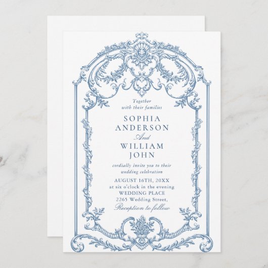 Victoriaans  Grace Floral Dusty Blue Wedding Kaart (Voorkant / Achterkant)