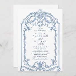 Victoriaans  Grace Floral Dusty Blue Wedding Kaart