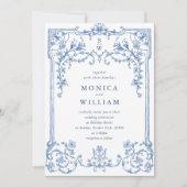 Victoriaans  Grace Floral Dusty Blue Wedding Kaart (Voorkant)
