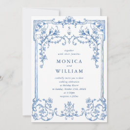 Victoriaans  Grace Floral Dusty Blue Wedding Kaart