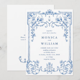 Victoriaans  Grace Floral Dusty Blue Wedding Kaart