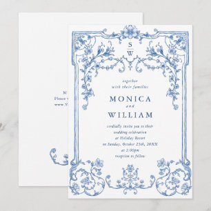 Victoriaans  Grace Floral Dusty Blue Wedding Kaart