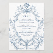 Victoriaans  Grace Floral Dusty Blue Wedding Menu (Voorkant)