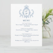Victoriaans  Grace Floral Dusty Blue Wedding Menu (Staand voorkant)