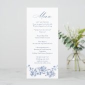 Victoriaans  Grace Floral Dusty Blue Wedding Menu (Staand voorkant)