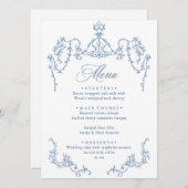 Victoriaans Grace Floral Dusty Blue Wedding Menu (Voorkant / Achterkant)