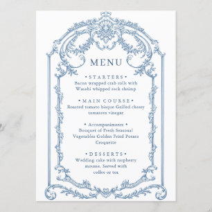 Victoriaans Grace Floral Dusty Blue Wedding Menu