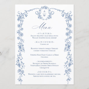 Victoriaans Grace Floral Dusty Blue Wedding Menu