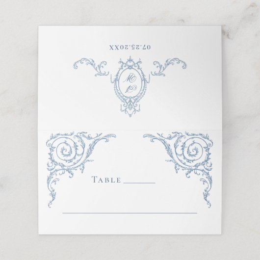 Victoriaans  Grace Floral Dusty Blue Wedding Plaatskaartje (Buitenkant ongevouwen)