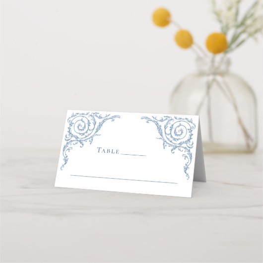 Victoriaans  Grace Floral Dusty Blue Wedding Plaatskaartje (Voorkant)