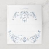 Victoriaans  Grace Floral Dusty Blue Wedding Plaatskaartje (Buitenkant ongevouwen)