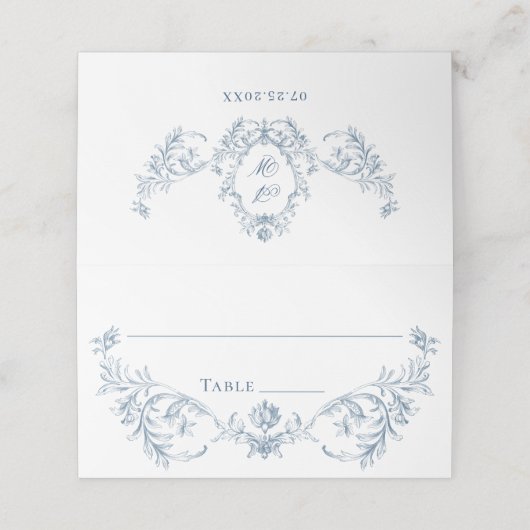 Victoriaans  Grace Floral Dusty Blue Wedding Plaatskaartje (Buitenkant ongevouwen)