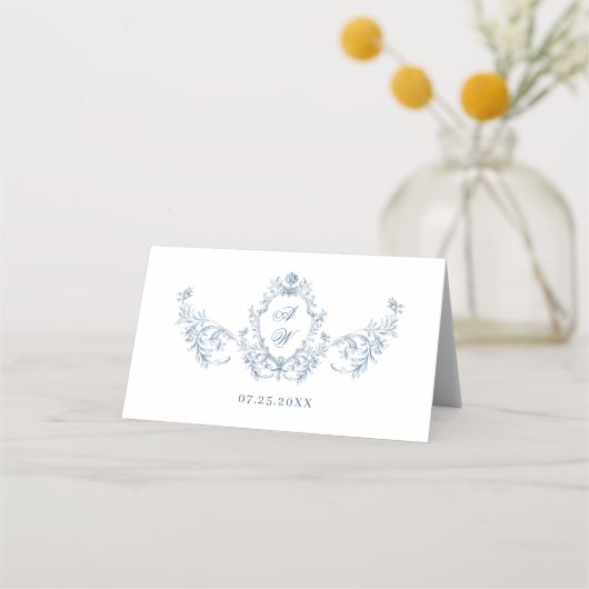 Victoriaans  Grace Floral Dusty Blue Wedding Plaatskaartje (Achterkant)