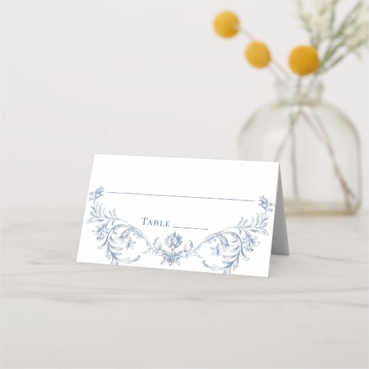 Victoriaans  Grace Floral Dusty Blue Wedding Plaatskaartje (Voorkant)