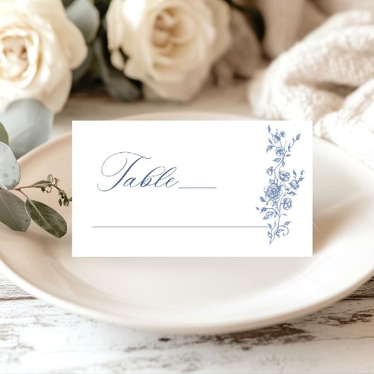 Victoriaans  Grace Floral Dusty Blue Wedding Plaatskaartje