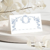 Victoriaans  Grace Floral Dusty Blue Wedding Plaatskaartje