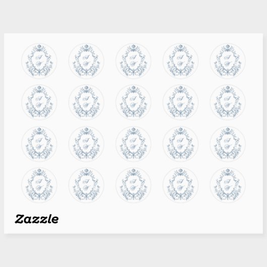 Victoriaans  Grace Floral Dusty Blue Wedding Ronde Sticker (Vel)