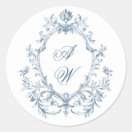 Victoriaans  Grace Floral Dusty Blue Wedding Ronde Sticker