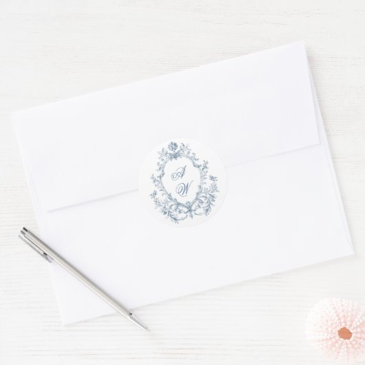 Victoriaans  Grace Floral Dusty Blue Wedding Ronde Sticker (Envelop)