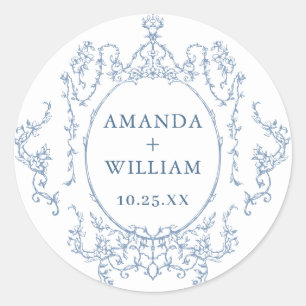 Victoriaans  Grace Floral Dusty Blue Wedding Ronde Sticker