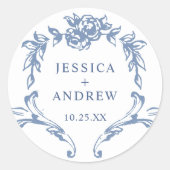 Victoriaans  Grace Floral Dusty Blue Wedding Ronde Sticker (Voorkant)