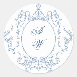 Victoriaans  Grace Floral Dusty Blue Wedding Ronde Sticker