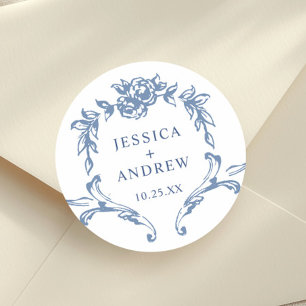 Victoriaans Grace Floral Dusty Blue Wedding Ronde Sticker