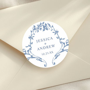 Victoriaans  Grace Floral Dusty Blue Wedding Ronde Sticker
