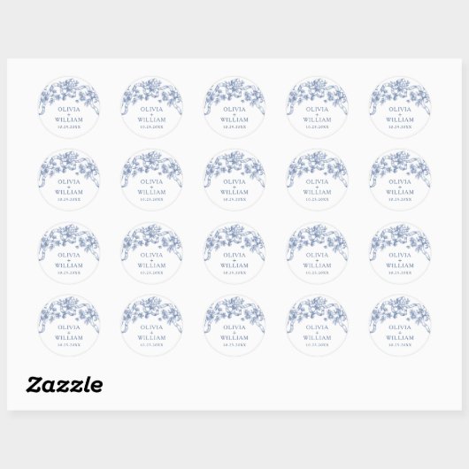 Victoriaans  Grace Floral Dusty Blue Wedding Ronde Sticker (Vel)