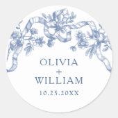 Victoriaans  Grace Floral Dusty Blue Wedding Ronde Sticker (Voorkant)