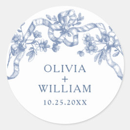 Victoriaans  Grace Floral Dusty Blue Wedding Ronde Sticker
