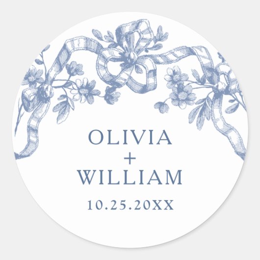 Victoriaans  Grace Floral Dusty Blue Wedding Ronde Sticker (Voorkant)
