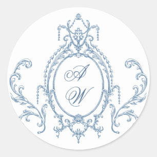 Victoriaans  Grace Floral Dusty Blue Wedding Ronde Sticker
