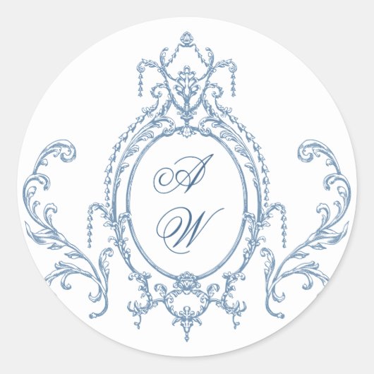 Victoriaans Grace Floral Dusty Blue Wedding Ronde Sticker (Voorkant)