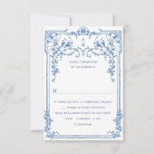 Victoriaans  Grace Floral Dusty Blue Wedding RSVP Kaartje (Voorkant)