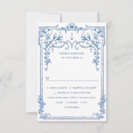 Victoriaans  Grace Floral Dusty Blue Wedding RSVP Kaartje