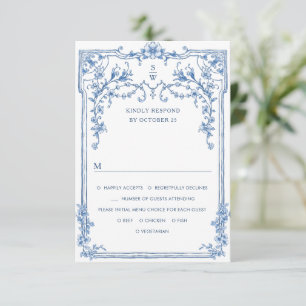 Victoriaans Grace Floral Dusty Blue Wedding RSVP Kaartje