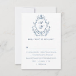 Victoriaans  Grace Floral Dusty Blue Wedding RSVP Kaartje
