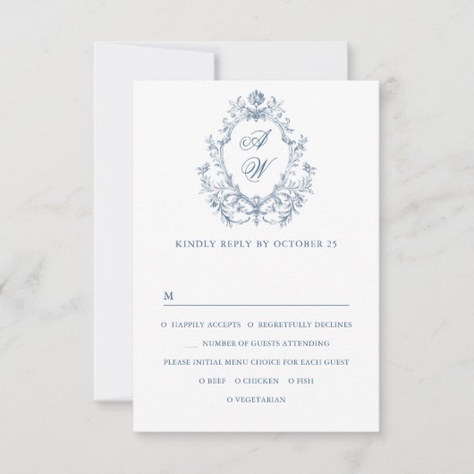 Victoriaans  Grace Floral Dusty Blue Wedding RSVP Kaartje (Voorkant)