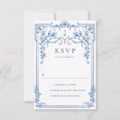 Victoriaans Grace Floral Dusty Blue Wedding RSVP Kaartje (Voorkant)