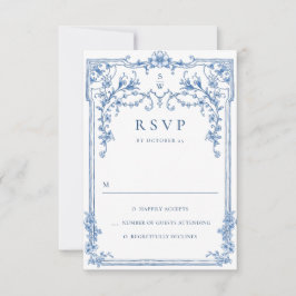 Victoriaans  Grace Floral Dusty Blue Wedding RSVP Kaartje
