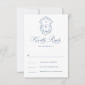 Victoriaans  Grace Floral Dusty Blue Wedding RSVP Kaartje (Voorkant)