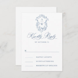 Victoriaans  Grace Floral Dusty Blue Wedding RSVP Kaartje